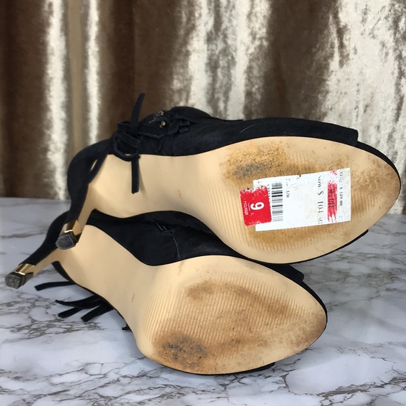 Guess fringe peep toe ankle booties size 9 black - Picture 6 of 7